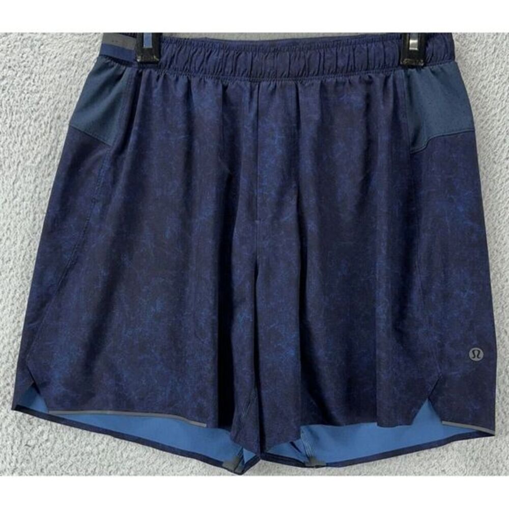 Lululemon Shorts Mens Medium‎ Surge Blue Lined Elastics Waist Pull On Drawstring